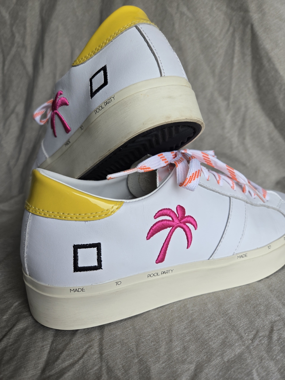 D.A.T.E. Hill Low Premium Italian Leather Sneakers White Pink Palm Tree US 7 - Picture 14 of 14